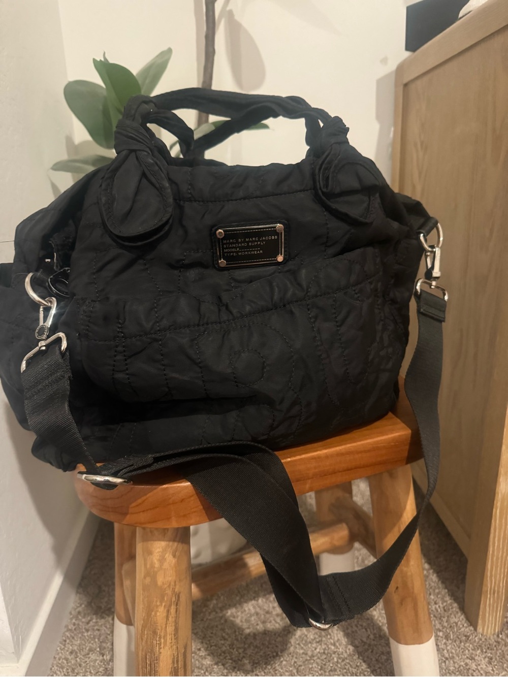 Marc Jacobs Black Quilted Nylon Tote with Detachable Strap